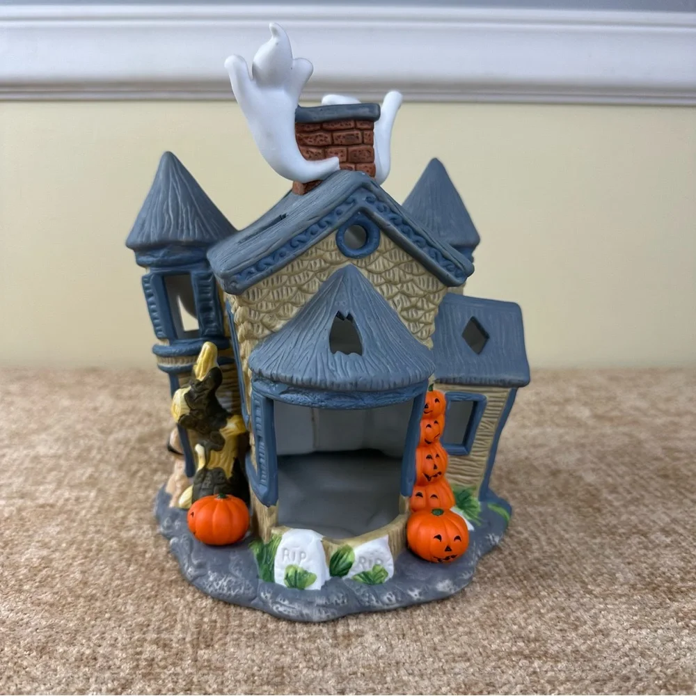 PartyLite Retired Ceramic Haunted Halloween Tealight Candle House